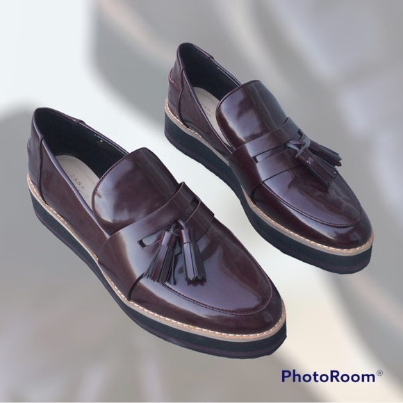 Zara Oxford Women Shoes These beautiful dark burgundy Oxford style shoes size 40 - Picture 1 of 7